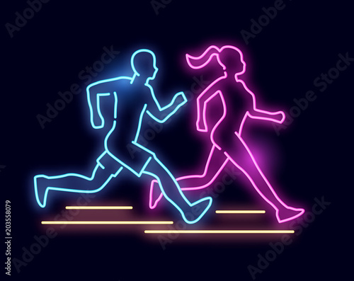 Neon Light Running People Sign