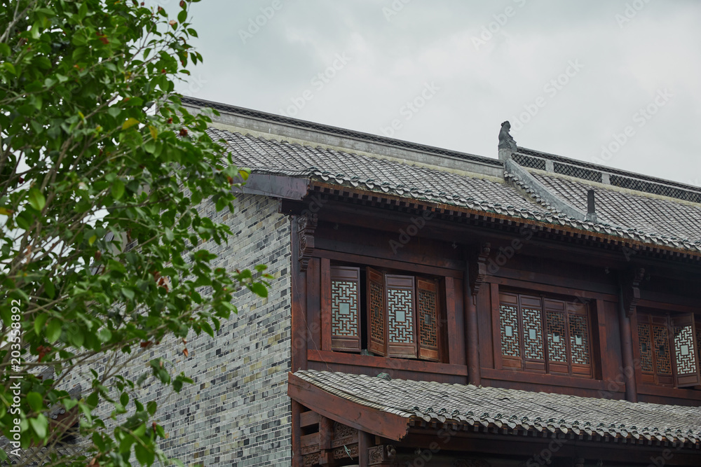 house, architecture, building, wooden, home, ancient, wood, temple, roof, garden, village, sky, traditional, rural, nature, travel, landscape, asia, green, summer, cottage, hut, grass, china, tree