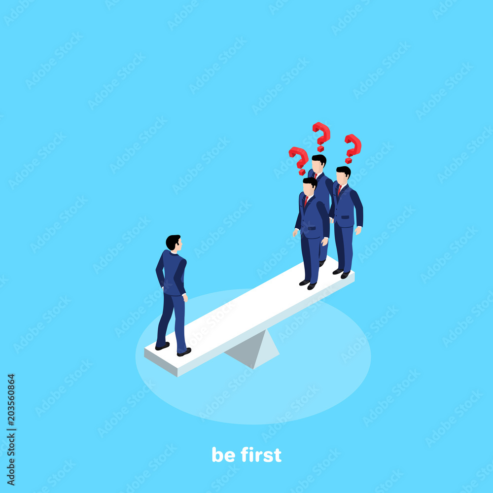 men in business suits stand on scales, isometric image men in business suits stand on scales, isometric image