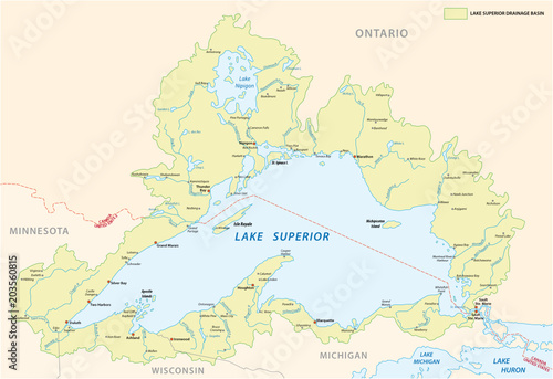 lake superior drainage basin vector map