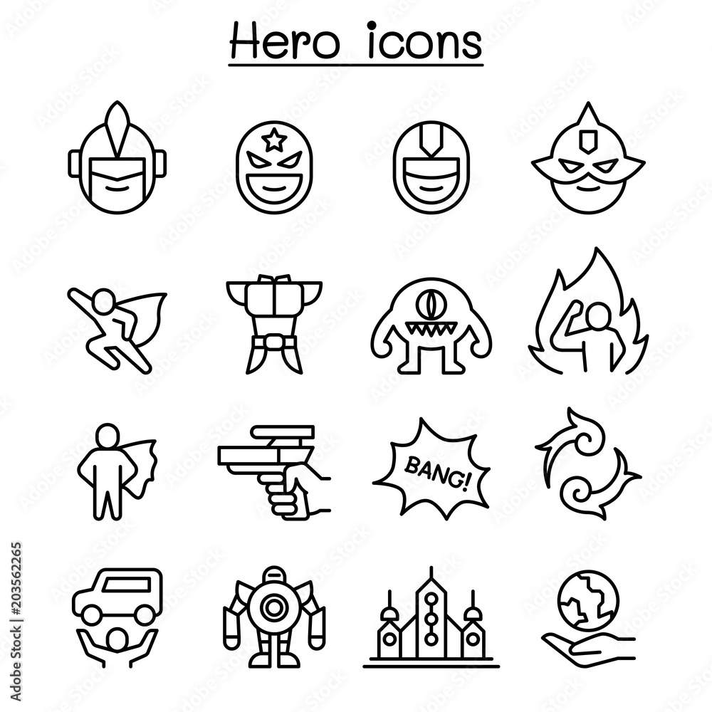 Hero icon set in thin line style Hero icon set in thin line style