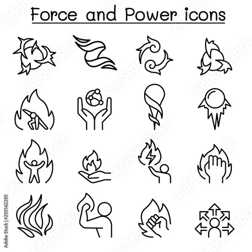 Plakat Zestaw ikon siły i mocy w stylu cienkich linii