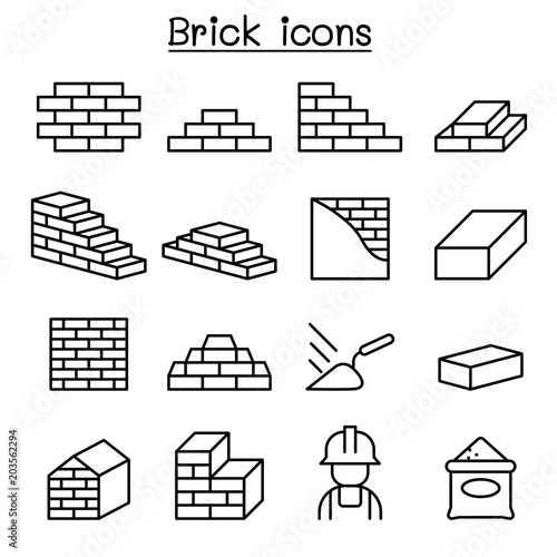 Brick icon set in thin line style photo