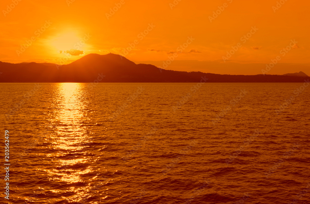 Naklejka premium Sunset over Corfu town