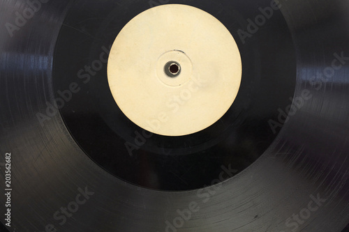 Close up black vintage vinyl music record disc