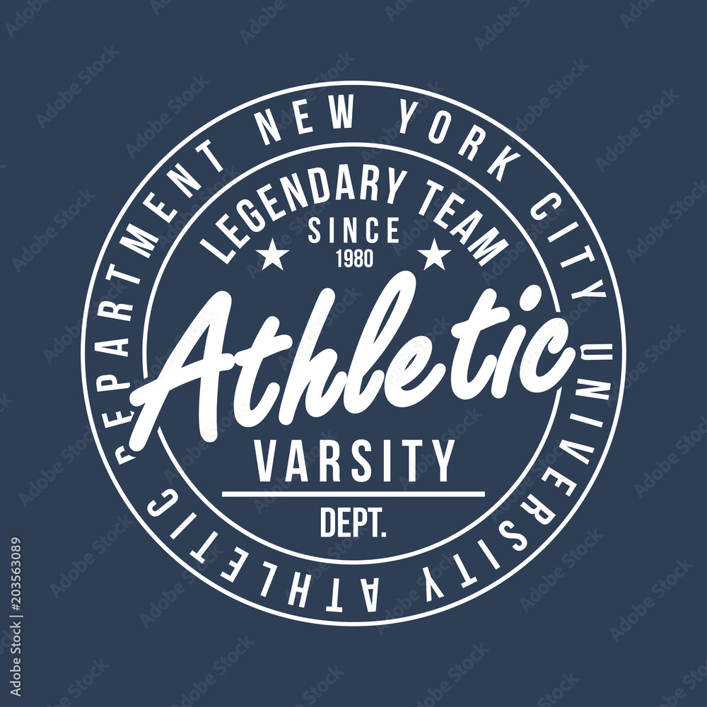 New York typography for t-shirt print. Athletic graphic for t-shirt. Varsity style