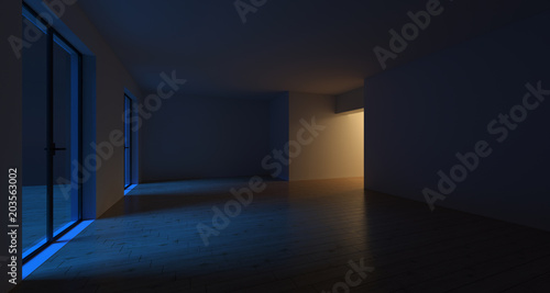 3d Rendering Of Realistic Empty Night Room With Warm Light