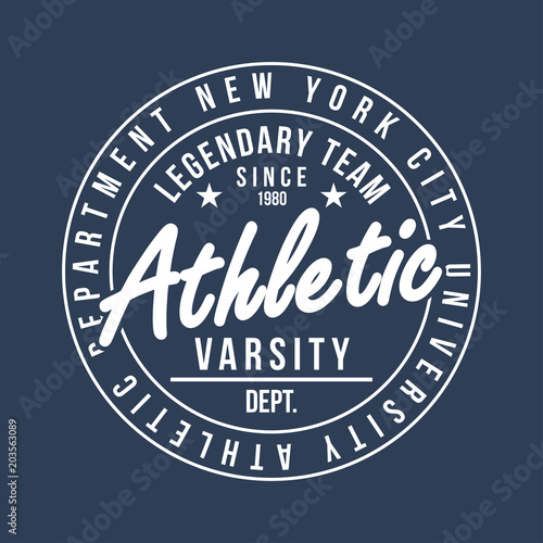 New York typography for t-shirt print. Athletic graphic for t-shirt. Varsity style