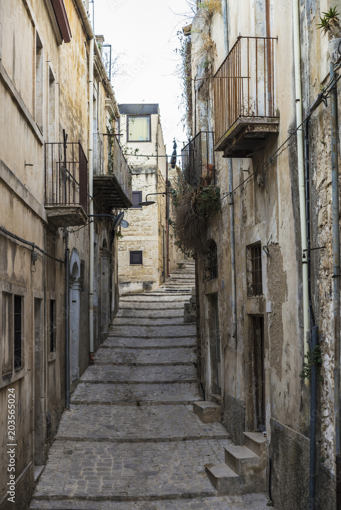 Street of the old town in Ragusa, Sicily, Italy