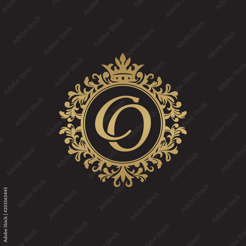 Initial letter CO, overlapping monogram logo, decorative ornament badge, elegant luxury golden color Initial letter CO, overlapping monogram logo, decorative ornament badge, elegant luxury golden color