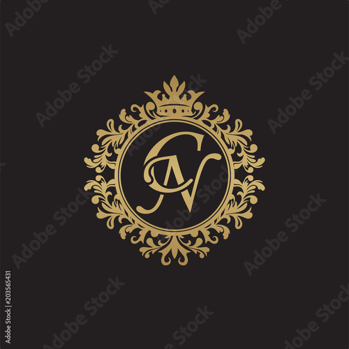 Initial letter CN, overlapping monogram logo, decorative ornament badge, elegant luxury golden color
