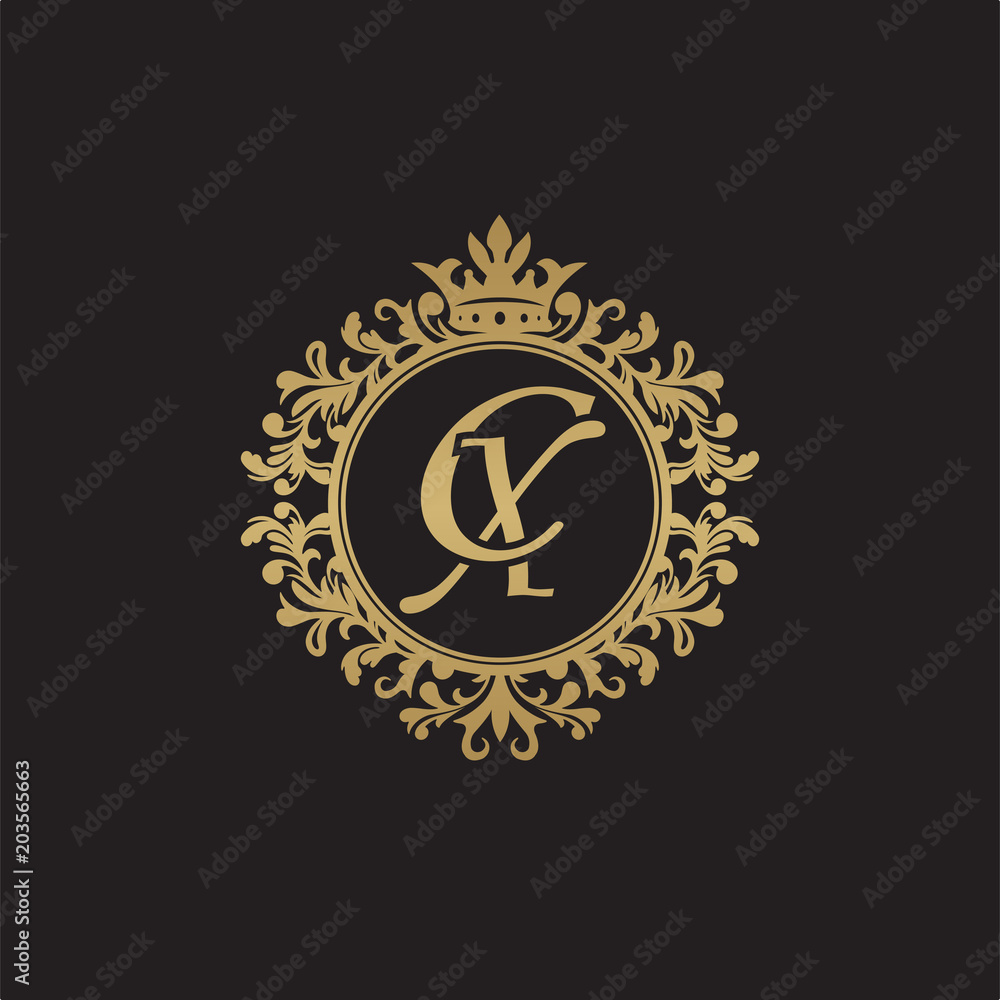 Initial letter CX, overlapping monogram logo, decorative ornament badge, elegant luxury golden color