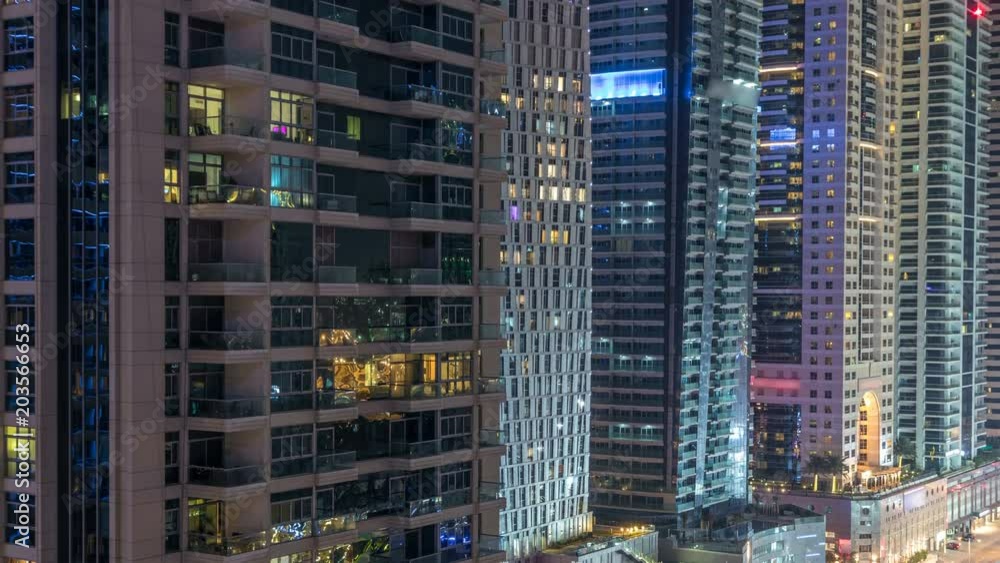 Dubai Marina at night timelapse, Glittering lights and tallest skyscrapers Dubai Marina at night timelapse, Glittering lights and tallest skyscrapers