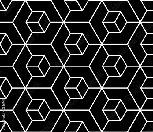 Seamless black geometric pattern. 3D illusion.