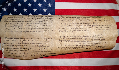 Usa America national anthem Star Spangled Banner on flag