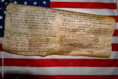 Usa America national anthem Star Spangled Banner on flag