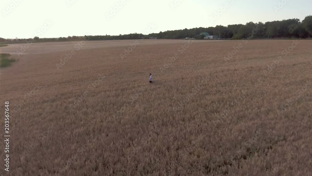 A young couple is walking along the wheat field. A young couple is walking along the wheat field.