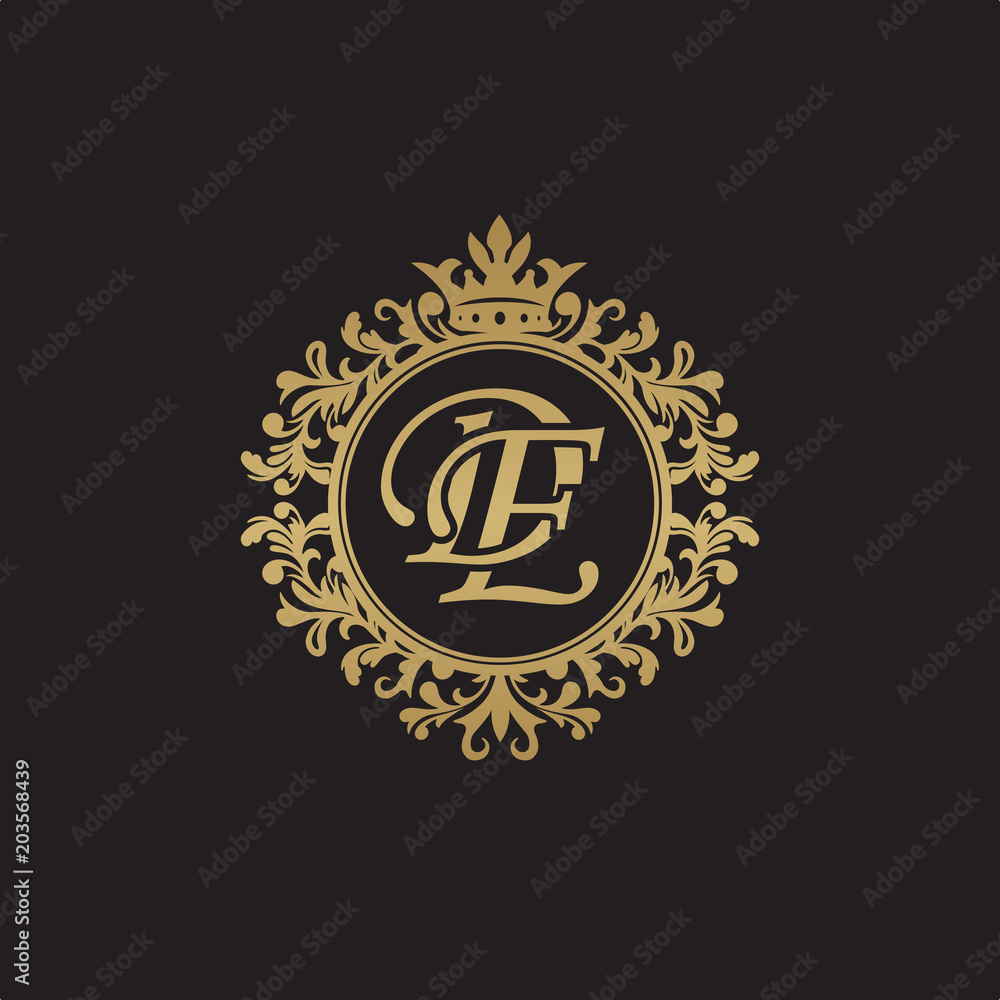Fototapeta premium Initial letter DE, overlapping monogram logo, decorative ornament badge, elegant luxury golden color