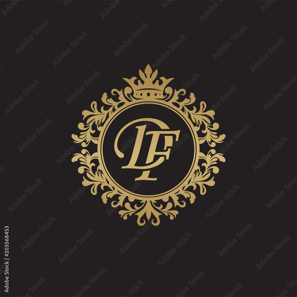 Initial letter DF, overlapping monogram logo, decorative ornament badge, elegant luxury golden color Initial letter DF, overlapping monogram logo, decorative ornament badge, elegant luxury golden color