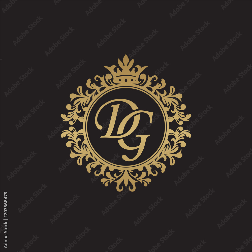 Initial letter DG, overlapping monogram logo, decorative ornament badge, elegant luxury golden color Initial letter DG, overlapping monogram logo, decorative ornament badge, elegant luxury golden color