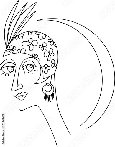Line drawing of a woman's head art deco style, EPS 8 vector illustration
