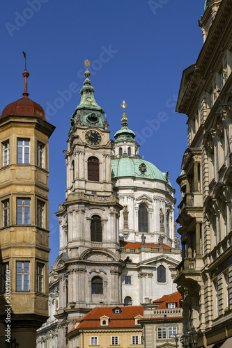 Prague. Cathedral of St. Nicholas in the old city . The historic center of Prague, beautiful cityscape . Historical town. Czech Republic. European travel. 