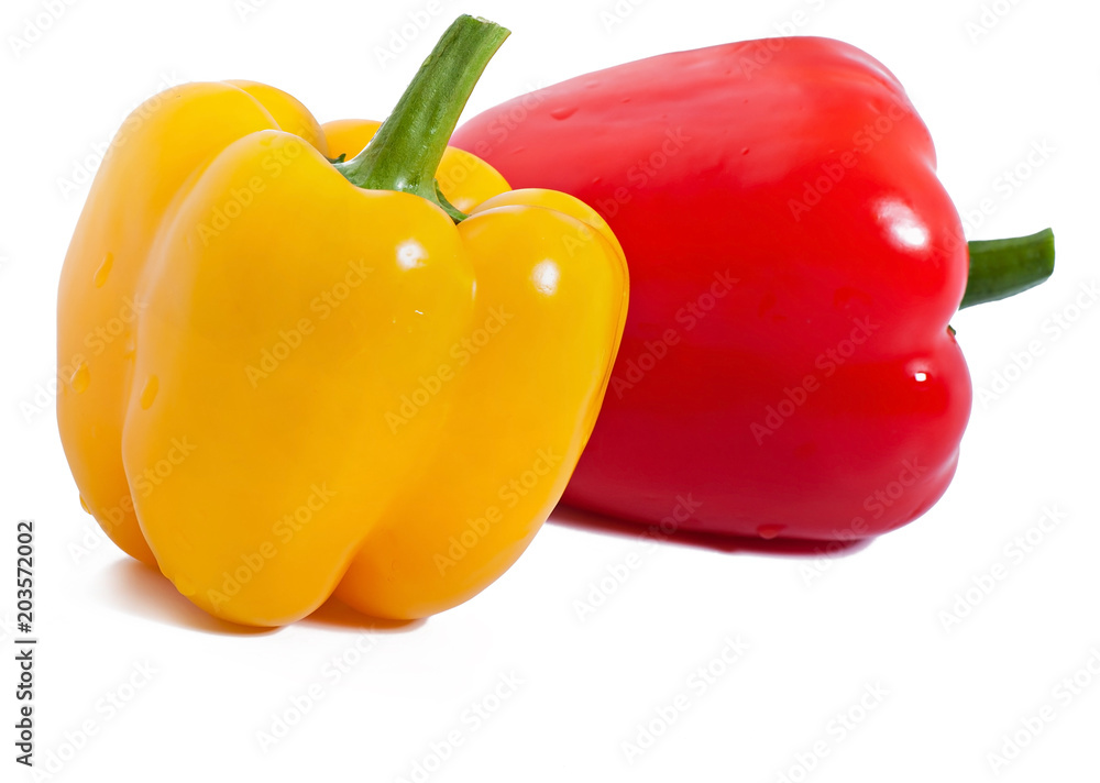 Yellow and red peppers isolated on white background, food-vegetables. Yellow and red peppers isolated on white background, food-vegetables.