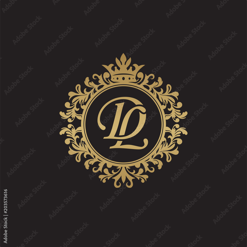 Initial letter DL, overlapping monogram logo, decorative ornament badge, elegant luxury golden color Initial letter DL, overlapping monogram logo, decorative ornament badge, elegant luxury golden color