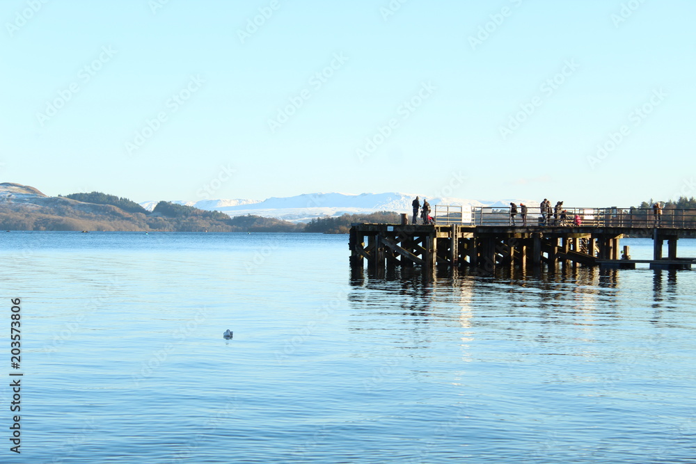 Calm water river with mountains