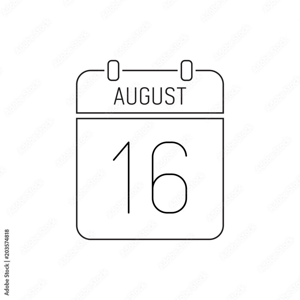August 16 calendar icon line, outline page. Wedding reminder. Special date August 16 calendar icon line, outline page. Wedding reminder. Special date