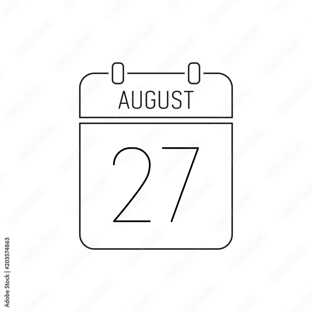 August 27 calendar icon line, outline page. The Day of Russian Cinema. Deadline reminder August 27 calendar icon line, outline page. The Day of Russian Cinema. Deadline reminder