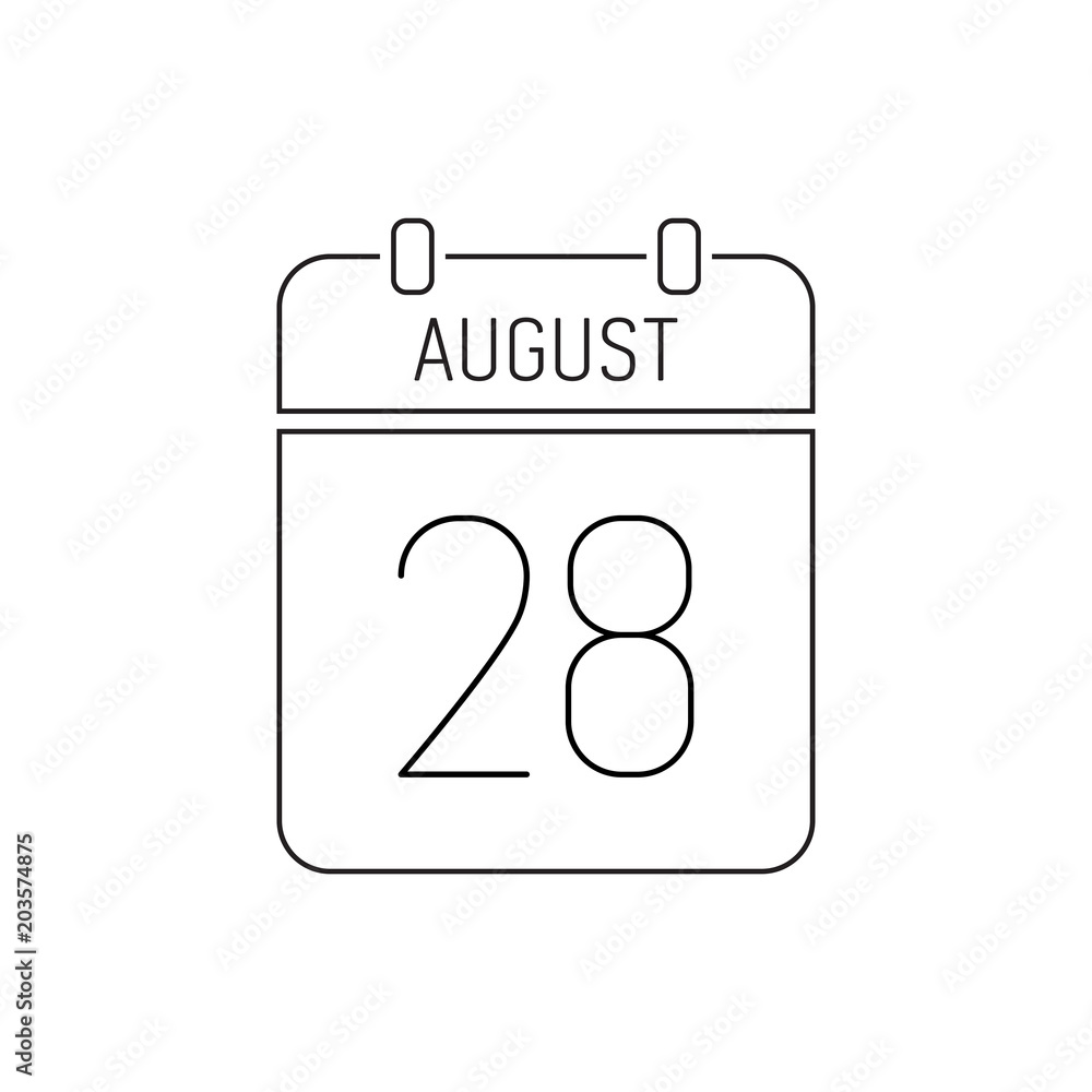 August 28 calendar icon line, outline page. Deadline reminder. Special date August 28 calendar icon line, outline page. Deadline reminder. Special date