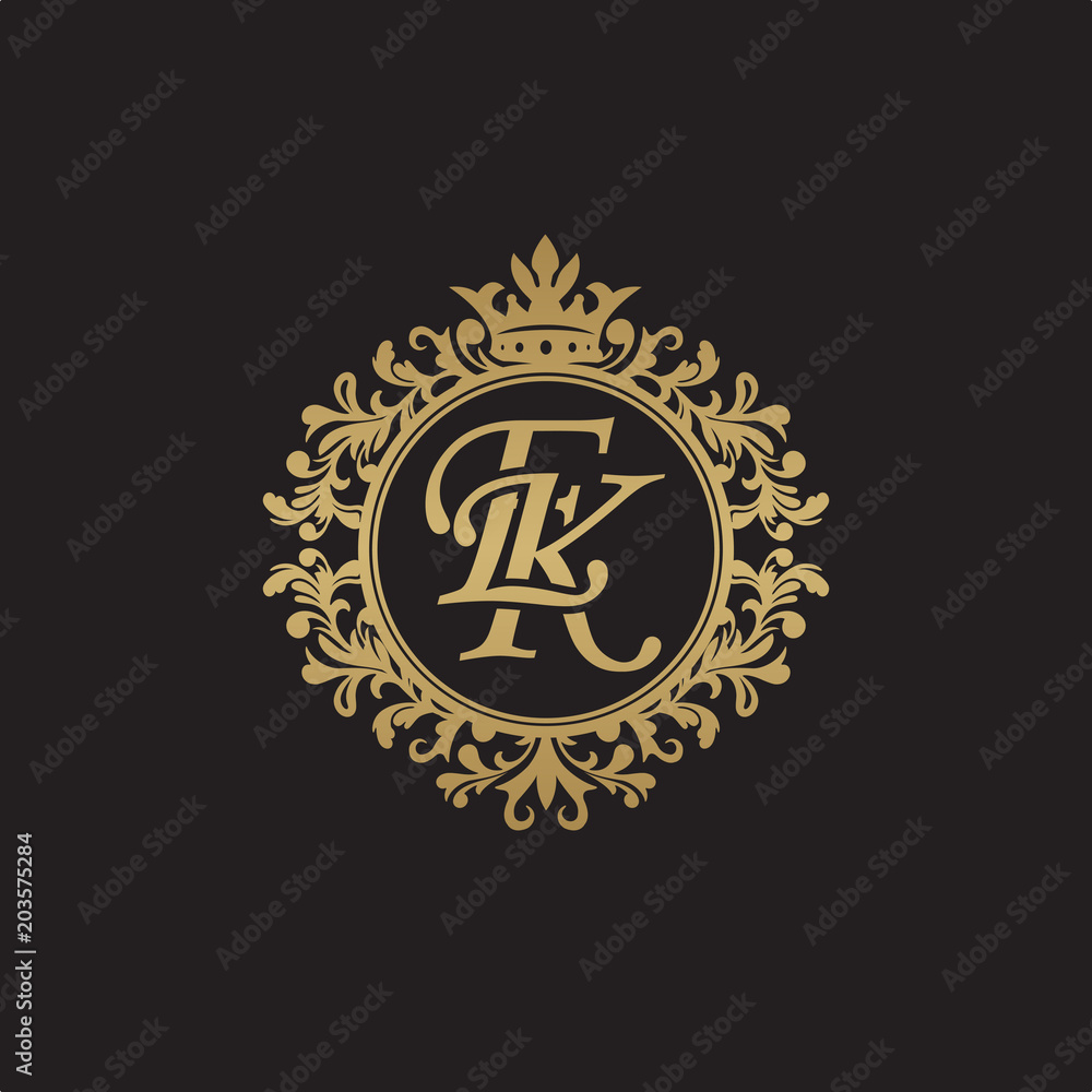 Initial letter EK, overlapping monogram logo, decorative ornament badge, elegant luxury golden color