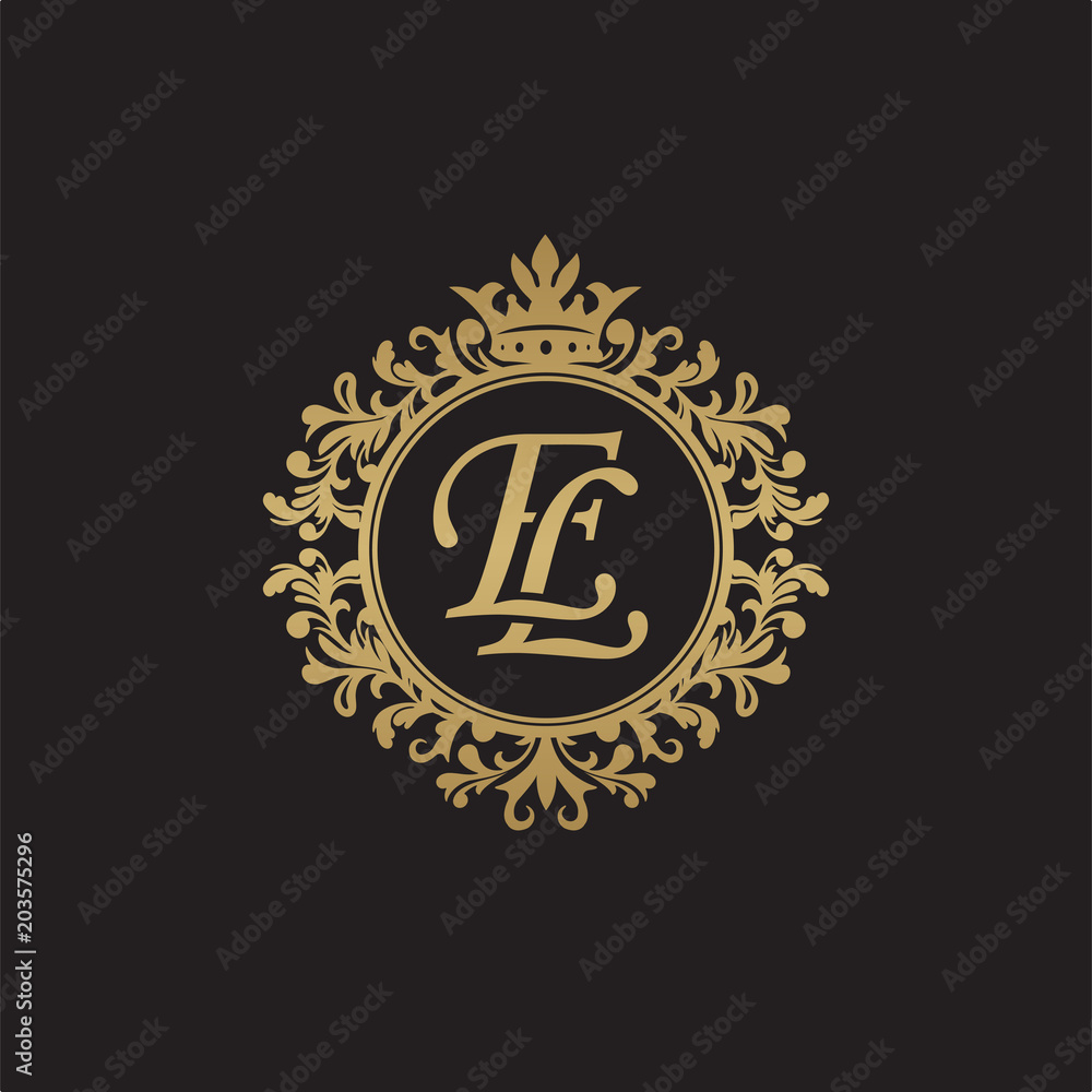 Initial letter EL, overlapping monogram logo, decorative ornament badge, elegant luxury golden color