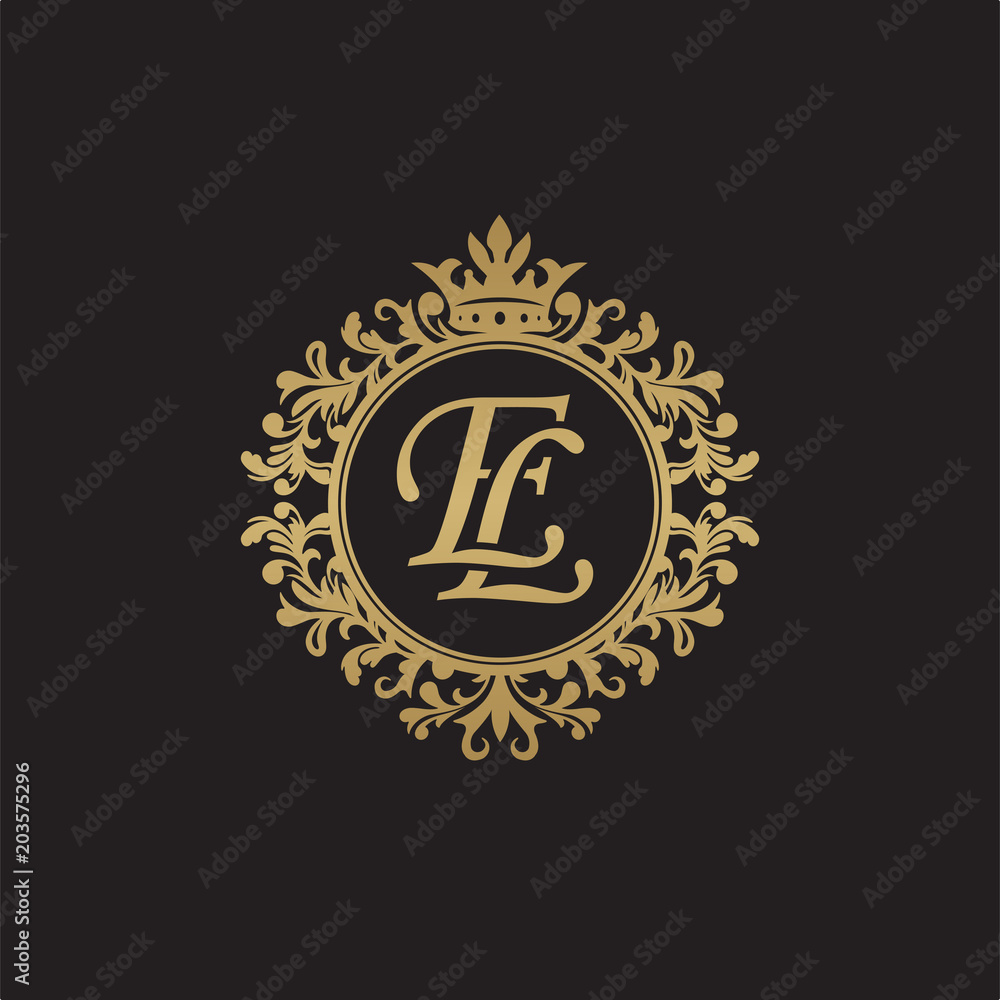 Naklejka premium Initial letter EL, overlapping monogram logo, decorative ornament badge, elegant luxury golden color