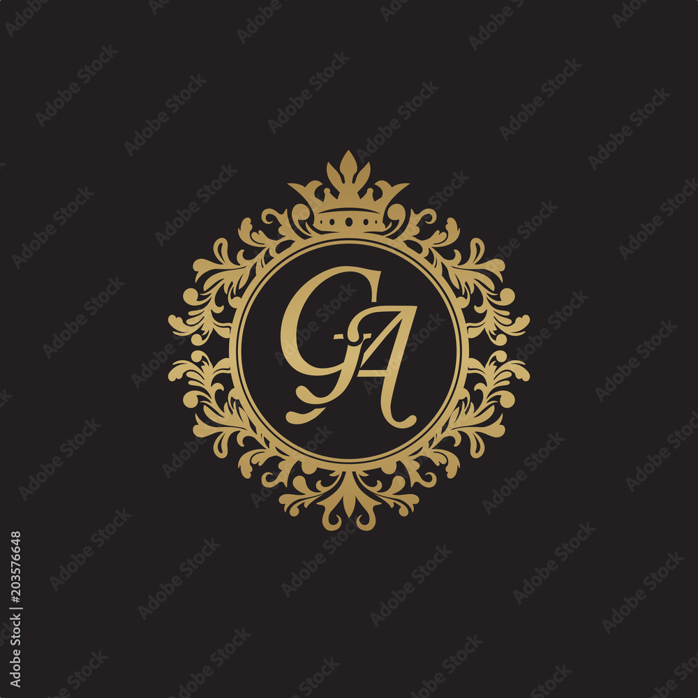 Initial letter GA, overlapping monogram logo, decorative ornament badge, elegant luxury golden color Initial letter GA, overlapping monogram logo, decorative ornament badge, elegant luxury golden color