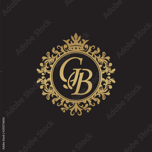 Initial letter GB, overlapping monogram logo, decorative ornament badge, elegant luxury golden color