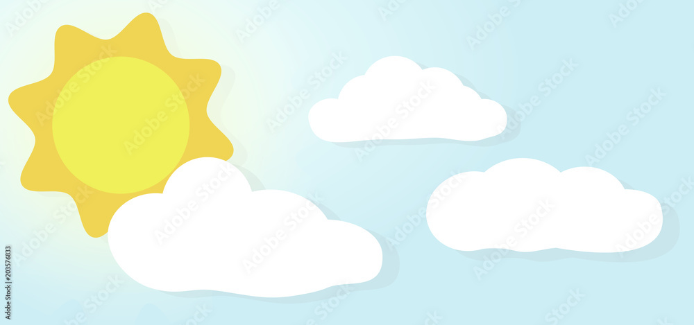 Background wallpaper about a sunny blue sky with clouds and sun. EPS 10 Vector Illustration.