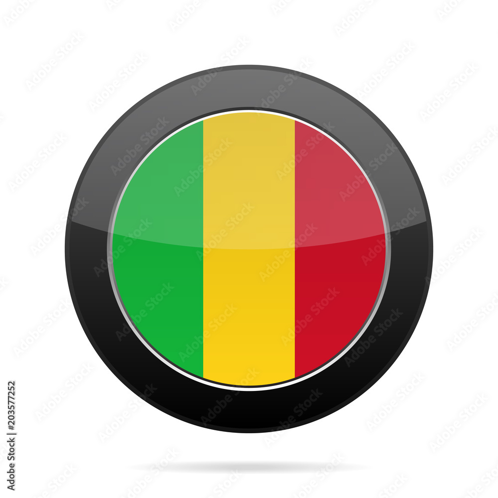 Fototapeta premium Flag of Mali. Shiny black round button.