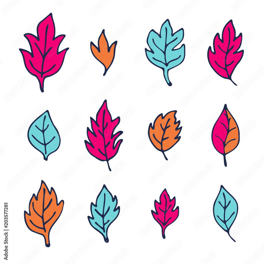 Hand drawn leaves set isolated on white background. Vector illustration. Hand drawn leaves set isolated on white background. Vector illustration.