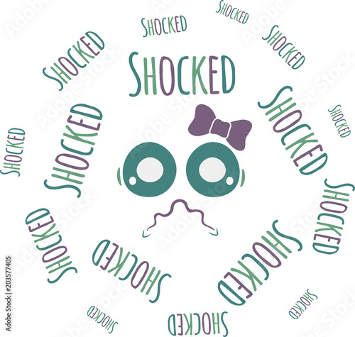 Text surrounding a face with a tie and with a shocked gesture. Hand drawn and paper style. EPS 10 Vector Illustration.