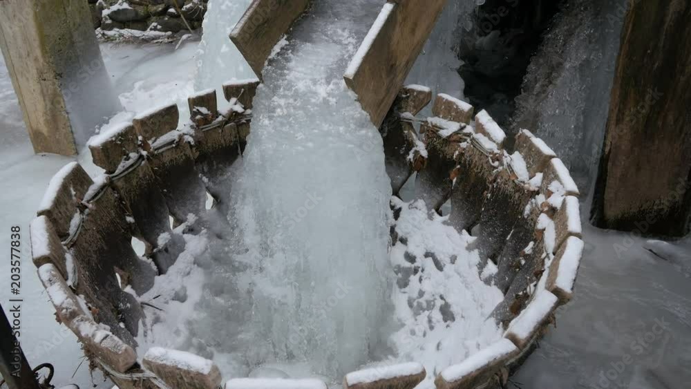 Frozen water in a watter mill