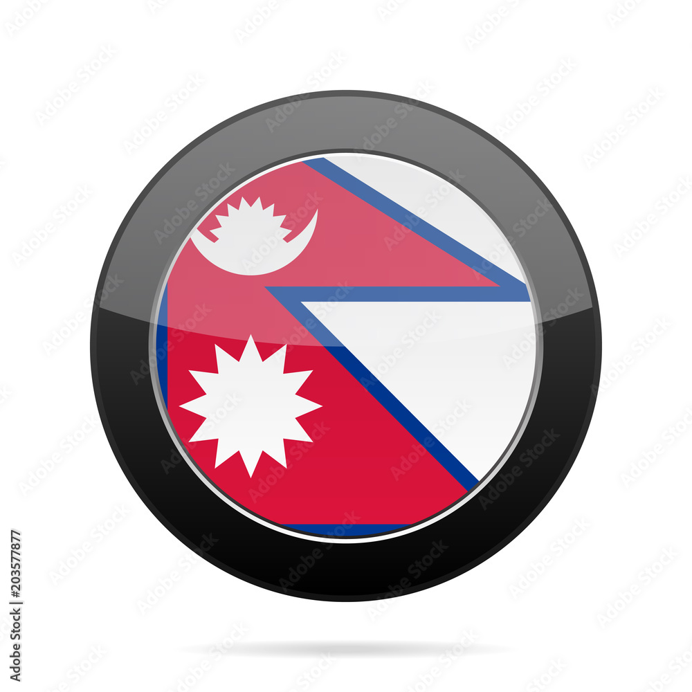 Flag of Nepal. Shiny black round button. Flag of Nepal. Shiny black round button.