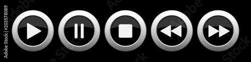 black metallic music control buttons set