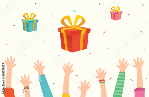 Vector Illustration Of Kids And Gift Boxes
