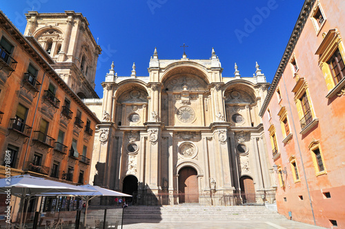 Spain, Andalusia, Granada, plaza de las Pasiegas, the Cathedral (Cathedral of the Annunciation) with its Baroque main facade dated 16th century.