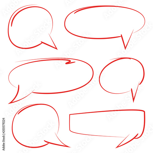 red hand drawn comic speech bubble set
