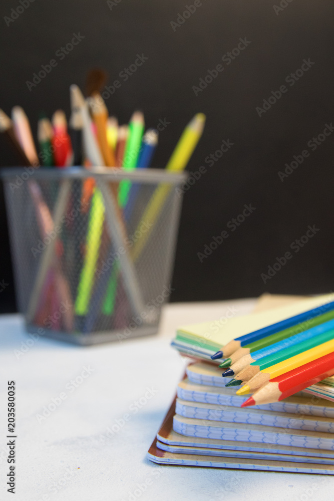 Set of Notebooks and Pencils - Back to school set with multicolour  notebooks + coloured pencils