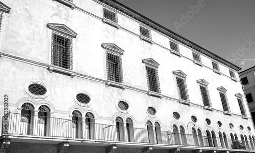 Vicenza, Monte di Pietà Palace facade. Black and white photo photo