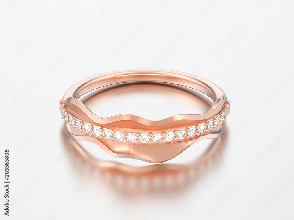 3D illustration rose gold decorative diamond ring 3D illustration rose gold decorative diamond ring